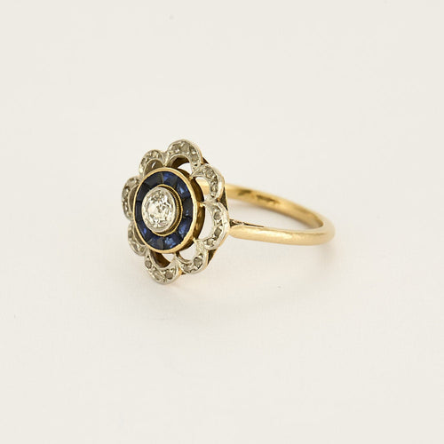 Bague 52,5 Bague en or blanc, or jaune, diamants et saphirs de synthèses calibrés 58 Facettes MON0490