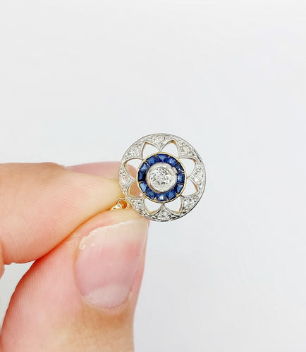 Pendentif Pendentif art deco or 18k diamant taille ancienne et saphirs calibrés (circa 1920) 58 Facettes A05715