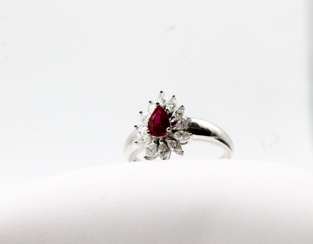 Bague 58 Bague or blanc rubis poire 58 Facettes 250019