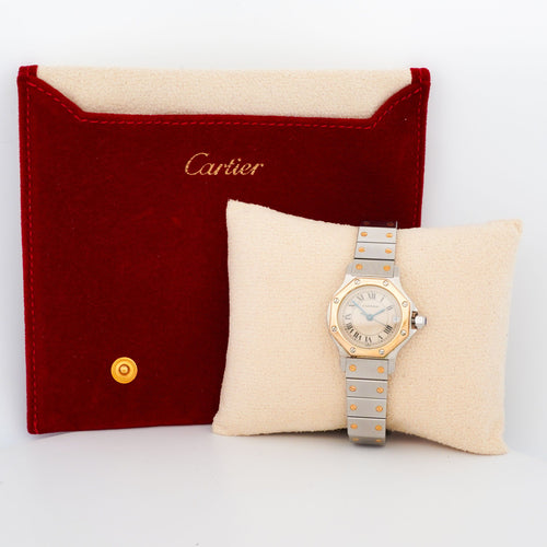 Montre Cartier - Montre Santos Octagone cadran crème chiffres romains acier et or jaune 58 Facettes