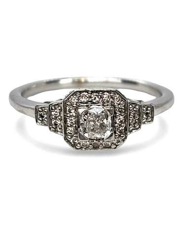 Bague 54 Solitaire Mauboussin Un Automne 1930 or blanc et diamants 0,40 ct 58 Facettes
