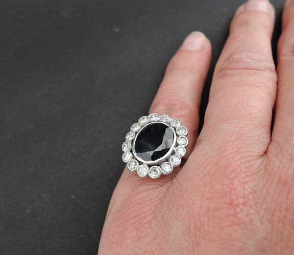 Bague 50 Bague Marguerite Art Déco Platine, Saphir Et Diamants 58 Facettes 343012