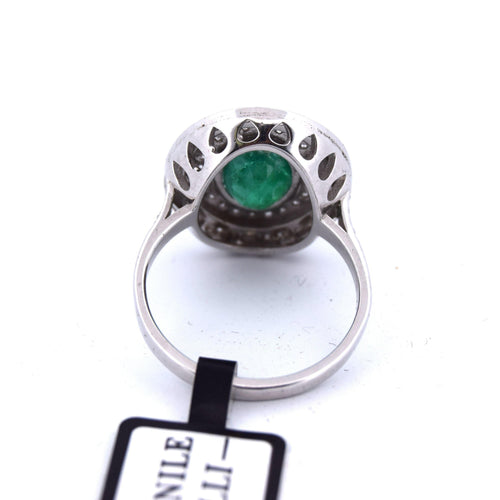 Bague 53 BAGUE en OR BLANC 18 KT - ÉMERAUDE et DIAMANTS ''ART DÉCO'' 58 Facettes