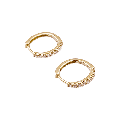 Boucles d'oreilles Paire de petites créoles en or jaune, diamants. 58 Facettes 34288