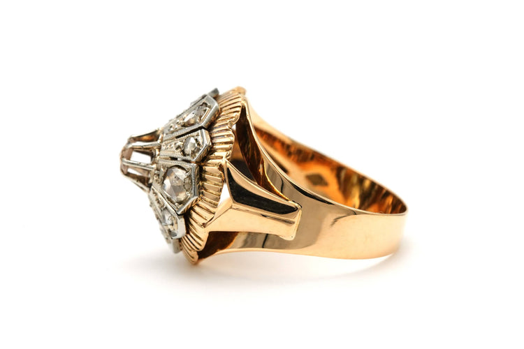 Bague Art Déco en or jaune et blanc 18 carats sertie de diamants "taille" rose