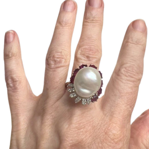 Bague 61 bague en or avec diamants rubis et perle 58 Facettes Q153B