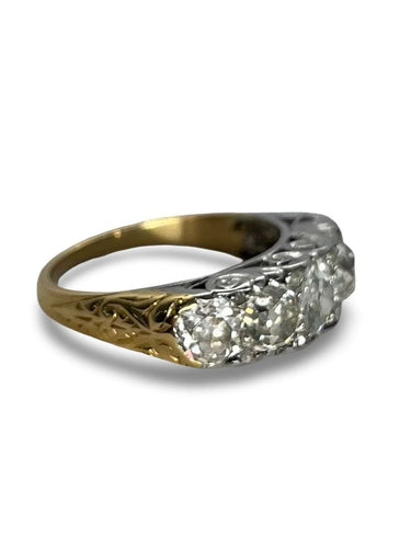 Bague 54 Bague Vintage or jaune platine et diamants 2,20 ct 58 Facettes 00079201