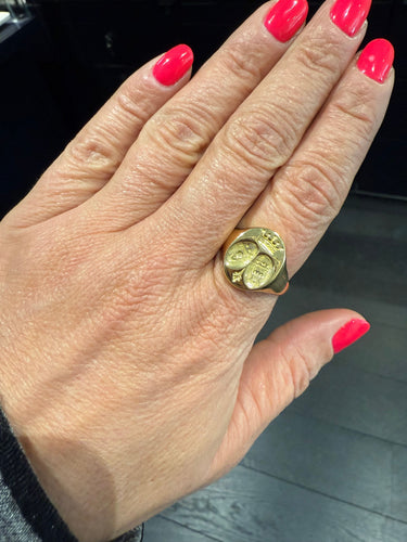 Bague 67 Chevalière or jaune - Couronne - Double Armoiries 58 Facettes 1.0002413/1