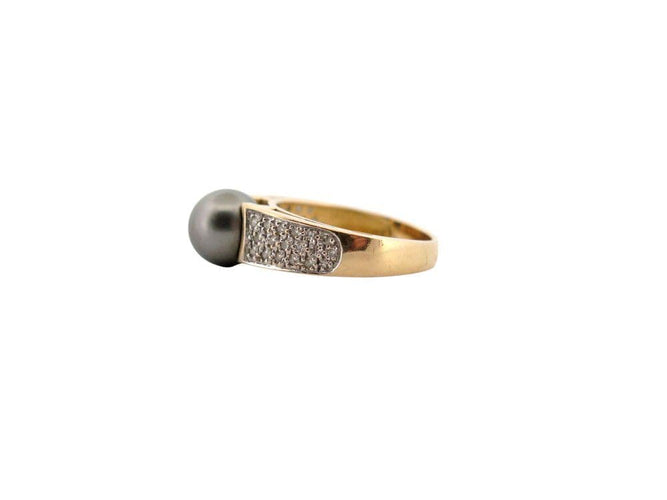 Bague 53 bague perle de tahiti & 36 diamants 0.32 ct 53 or 18k 5.6 gr 58 Facettes 267695
