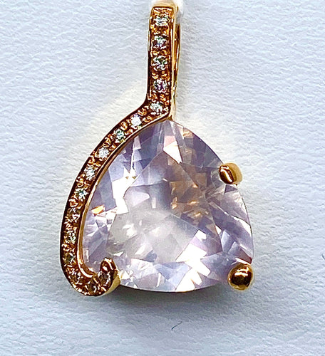 Pendentif Pendentif en or jaune 18 carats en quartz rose et diamants 58 Facettes AB190
