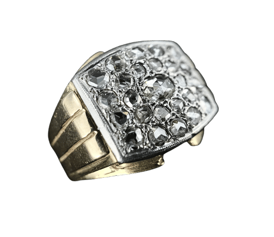 Bague 58 Bague modèle Tank d'époque 1940/50 deux ors diamants 58 Facettes