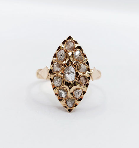 Bague 56 Bague marquise ancienne or rose, diamants taille rose 58 Facettes A05645