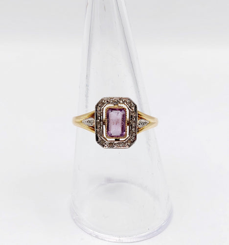 Bague 55 Bague pompadour or jaune, platine, améthyste et diamants taille rose (circa 1910) 58 Facettes A05298