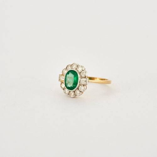 Bague 56 Bague or platine émeraude diamants 58 Facettes