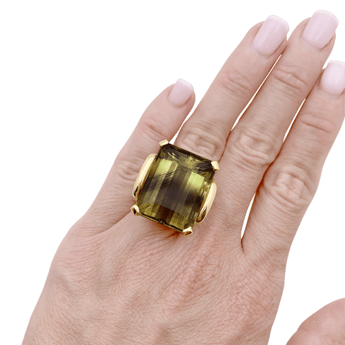 Bague 53 Bague de cocktail, or jaune, quartz bicolore 35 cts. 58 Facettes 34690