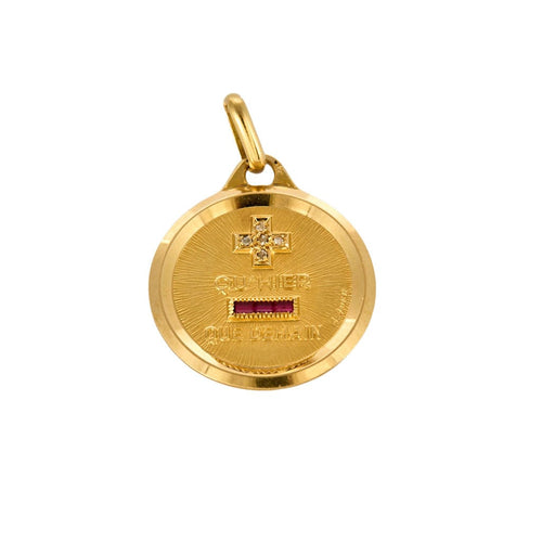 Pendentif AUGIS - Médaille d'amour - Pendentif or jaune, diamant et rubis de synthèse 58 Facettes ROD3402
