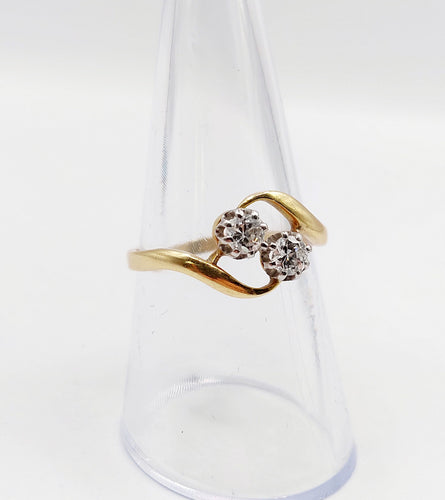 Bague 56 Bague toi et moi antique or 18k diamants et monture tourbillon (circa 1900) 58 Facettes A06310