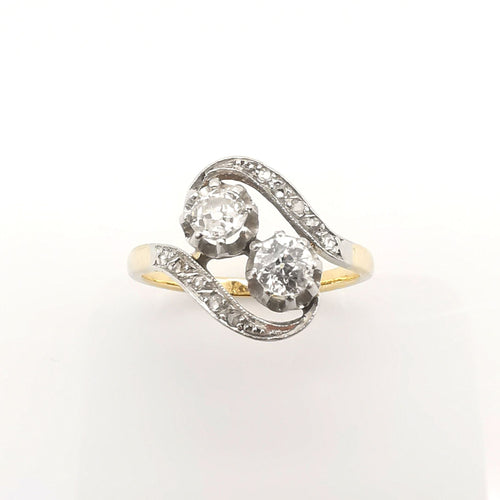 Bague 56 Bague "Toi et Moi" Or jaune Platine & Diamants 58 Facettes