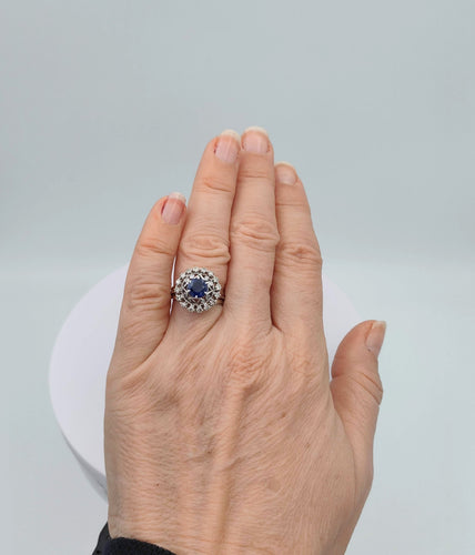 Bague 50 Bague or gris et platine, saphir, diamants 58 Facettes