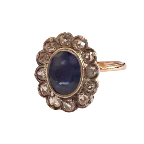 Bague 55 Bague de style Art Déco en or et platine avec diamants et saphir 58 Facettes Q321B