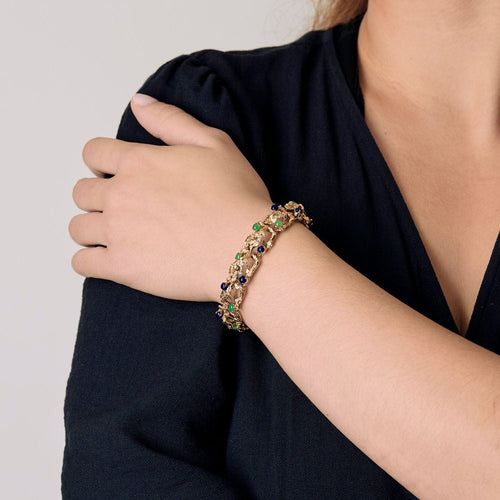 Bracelet moderniste en or jaune, chrysoprase et lapis-lazuli