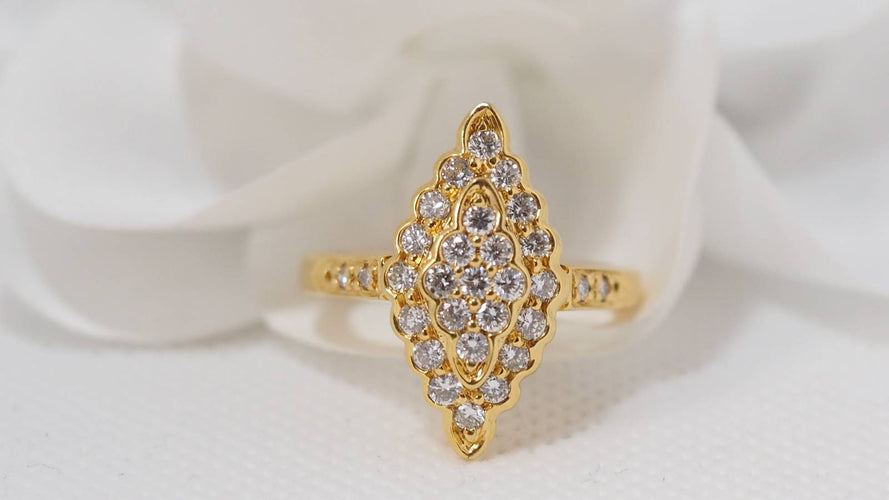 Bague 54 Bague marquise en or jaune et diamants 58 Facettes 30777