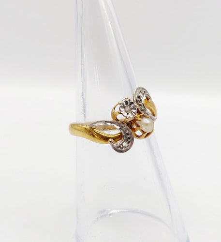 Bague 52 Bague toi et moi antique or 18k diamant taille rose et perle (circa 1900) art nouveau 58 Facettes A05423