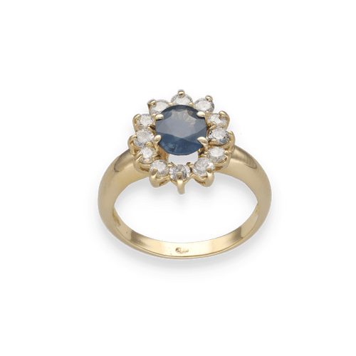 Bague 56 Bague entourage en or jaune 18K avec saphir Siam 1,50 ct et 0,60 ct de diamants H-SI – Taille 56 58 Facettes