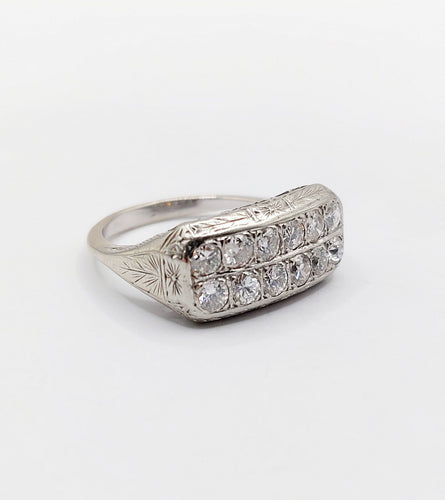Bague 52 Bague tank art déco or blanc et diamants 58 Facettes A05400