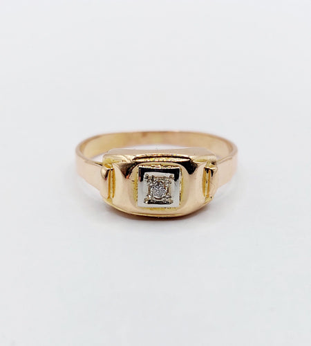 Bague 53.5 Bague Tank Art Déco or rose, petit diamant et monture géométrique (circa 1950) 58 Facettes A05167