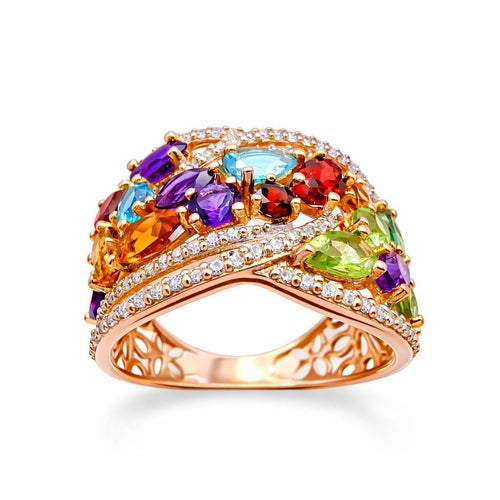 Bague 59 Bague en or rose, style Tutti Frutti, ornée de diverses pierres précieuses 58 Facettes 50348