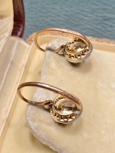 Boucles d'oreilles Paire de dormeuses, en or rose 18k et argent 58 Facettes