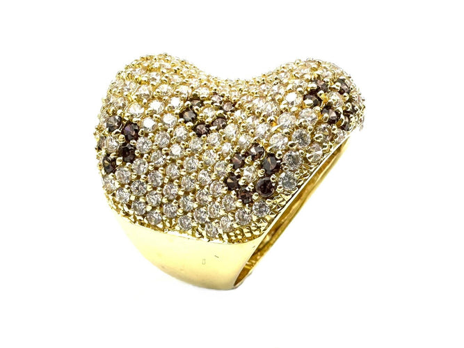 Bague 56 Bague or jaune 18K pavée de diamants blancs et cognacs (4.2ct) 58 Facettes