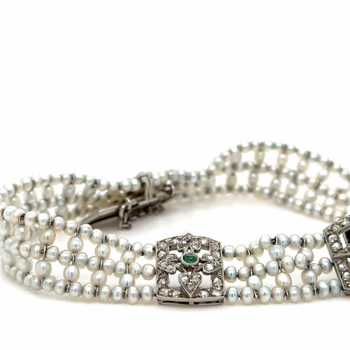 Bracelet BRACELET ART DECO EMERAUDE PERLES DIAMANTS ONYX 58 Facettes Réf 1_0000019/1