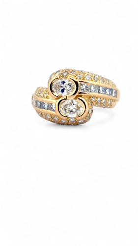 Bague 58 Bague dôme toi et moi or jaune et diamants 58 Facettes