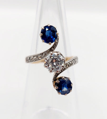 Bague 49 Bague marquise antique or 18k diamant 0,70 carats et saphirs (circa 1900) 58 Facettes A06104