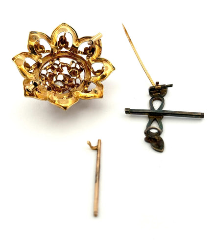 Pendentif Exceptionnel ensemble transformable XIXᵉ – Or 18k , émail noir et diamants taille ancienne 58 Facettes
