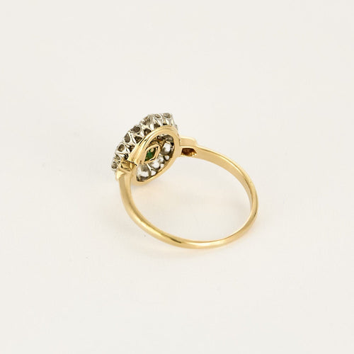 Bague 54 Marguerite en or jaune et blanc, émeraude et diamants 58 Facettes SBR1999X2