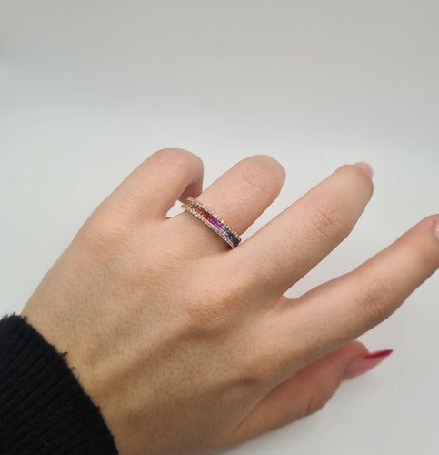 Bague 54 Bague or rose sertie de diamants et saphir multi-couleur 58 Facettes