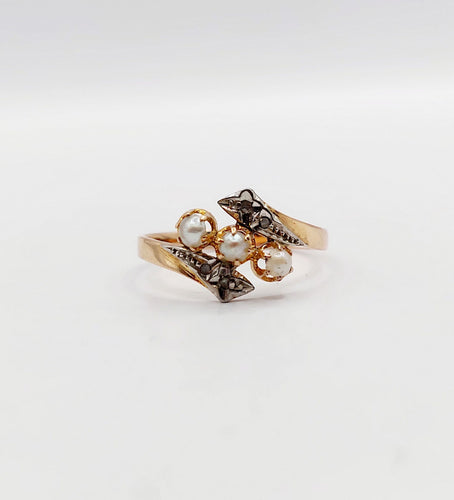 Bague 52.5 Bague antique perles et diamants taille rose en or rose 18k art nouveau 58 Facettes A06321