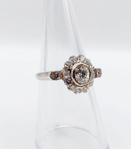 Bague 52 Bague marguerite art deco or blanc 18k et 1,02 carats diamant taille ancienne (circa 1940) 58 Facettes A05086