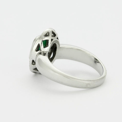 Bague 53 Bague or blanc avec émeraude et diamants 58 Facettes 240401