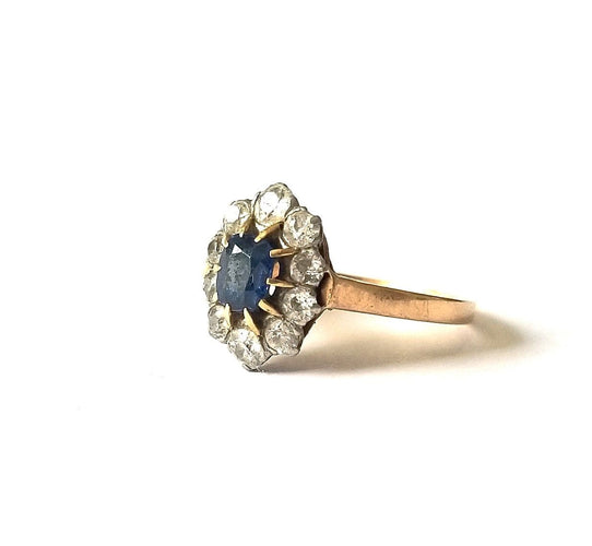 Bague 53 Bague pompadour or jaune 18k - Saphir et Diamants 58 Facettes