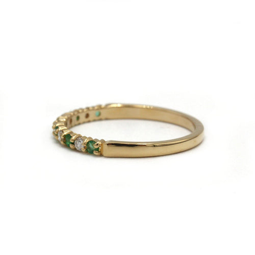 Bague 53 Demi-Alliance - Or jaune, Diamants & Emeraudes 58 Facettes 250136R
