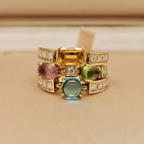 Bague BULGARI - Bague Allegra en or jaune, pierres de couleur et diamants 58 Facettes