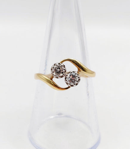 Bague 56 Bague toi et moi antique or 18k diamants et monture tourbillon (circa 1900) 58 Facettes A06310