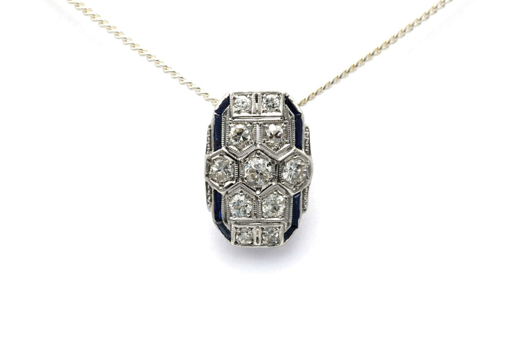 Pendentif Pendentif Art Déco en or blanc 18k et saphirs, diamants taille brillant 58 Facettes 23414