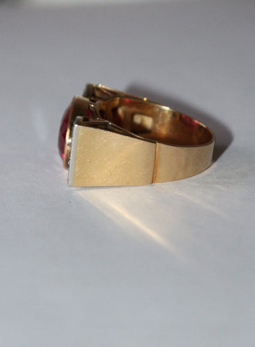 Bague 53.5 Bague Tank Or Jaune Et Platine, Saphir rose Verneuil Et Diamants 58 Facettes 581