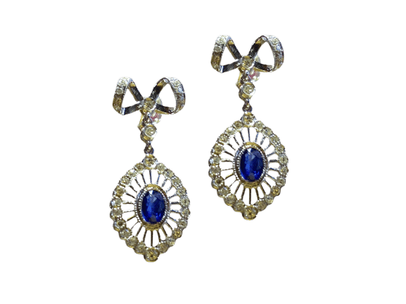 Boucles d'oreilles Boucles d'oreilles Belle Époque en or blanc et saphirs 58 Facettes