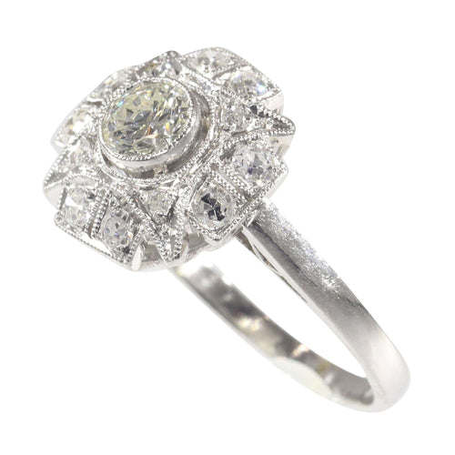 Bague 51 Bague de fiançailles Art déco vintage en diamant, vers 1920 – Élégance classique en platine 58 Facettes 23137-0327